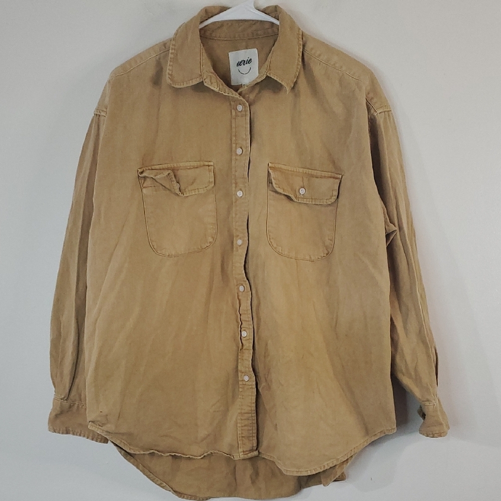 Aerie Yellow Button Down Shirt Jacket Size XS Oversized Shacket